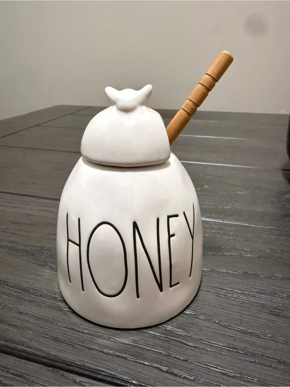 Rae Dunn White Ceramic HONEY Jar with Honey Dipper